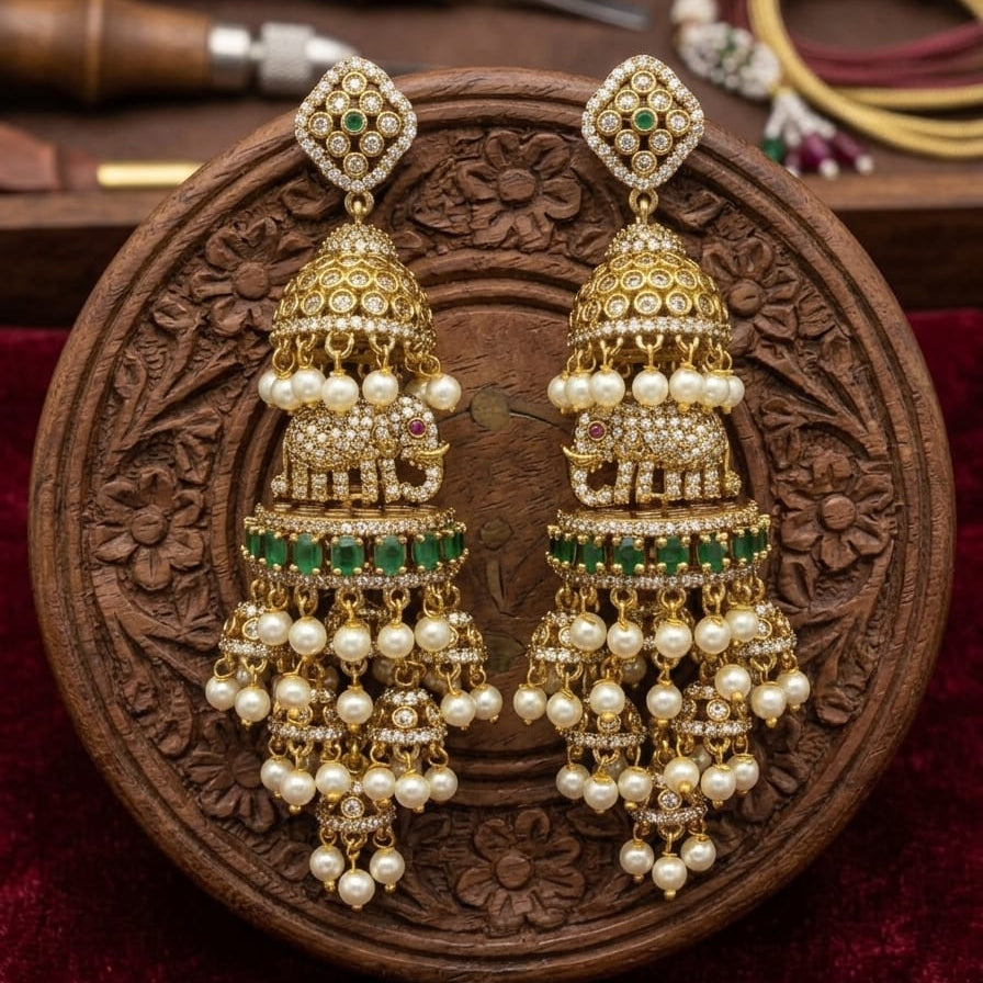 Gajraj Heritage Earrings (Green)
