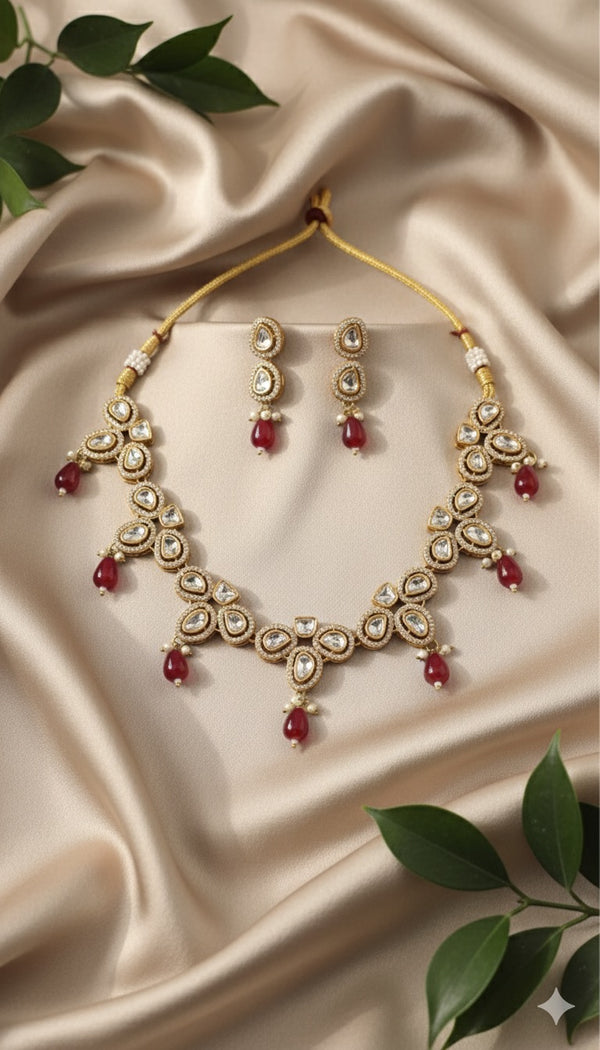 Noorika Kundan Set (Wine)