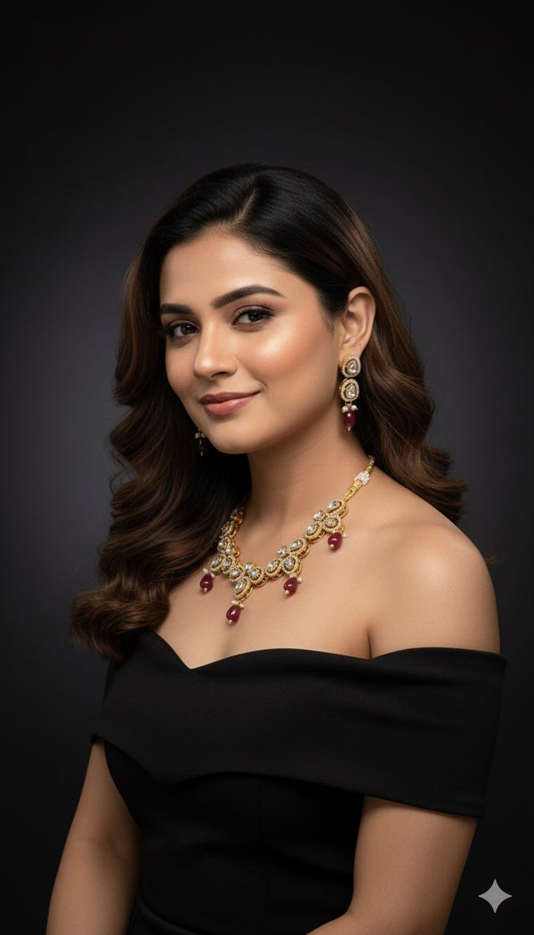 Noorika Kundan Set (Wine)