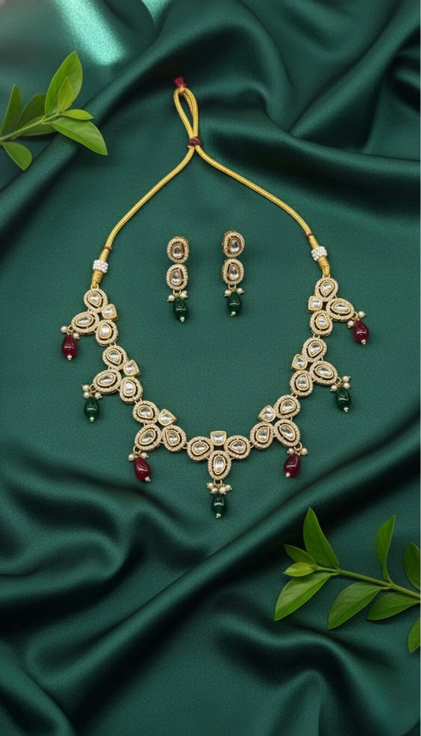 Noorika Kundan Set (Wine and Green)