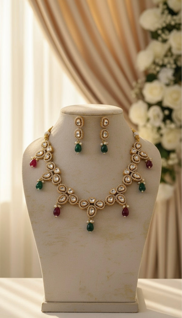 Noorika Kundan Set (Wine and Green)