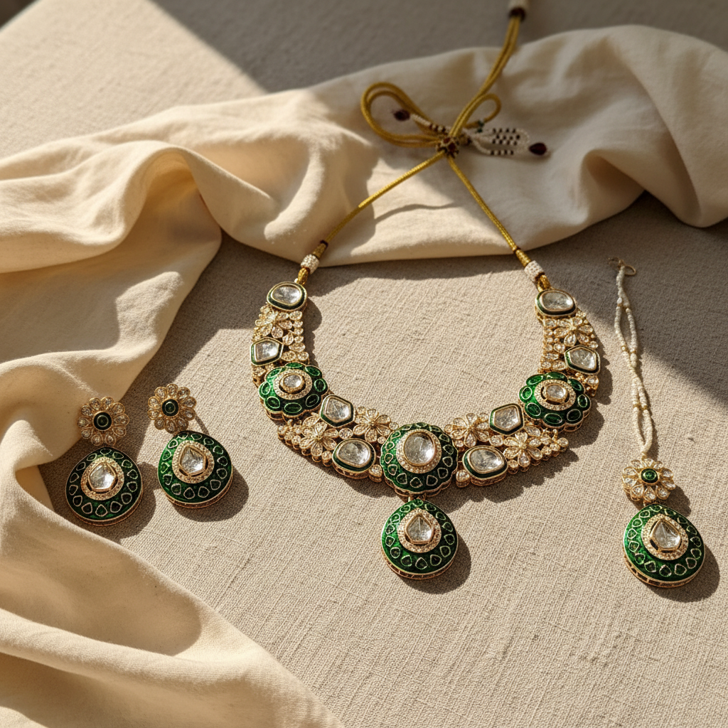 Nayab Meenakari Polki set (Green)