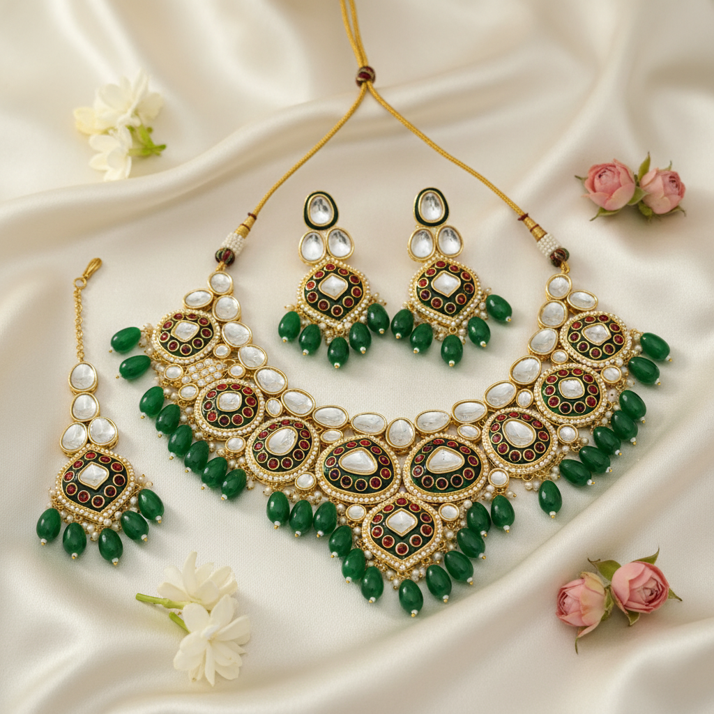 Mehra Meenakari Polki set