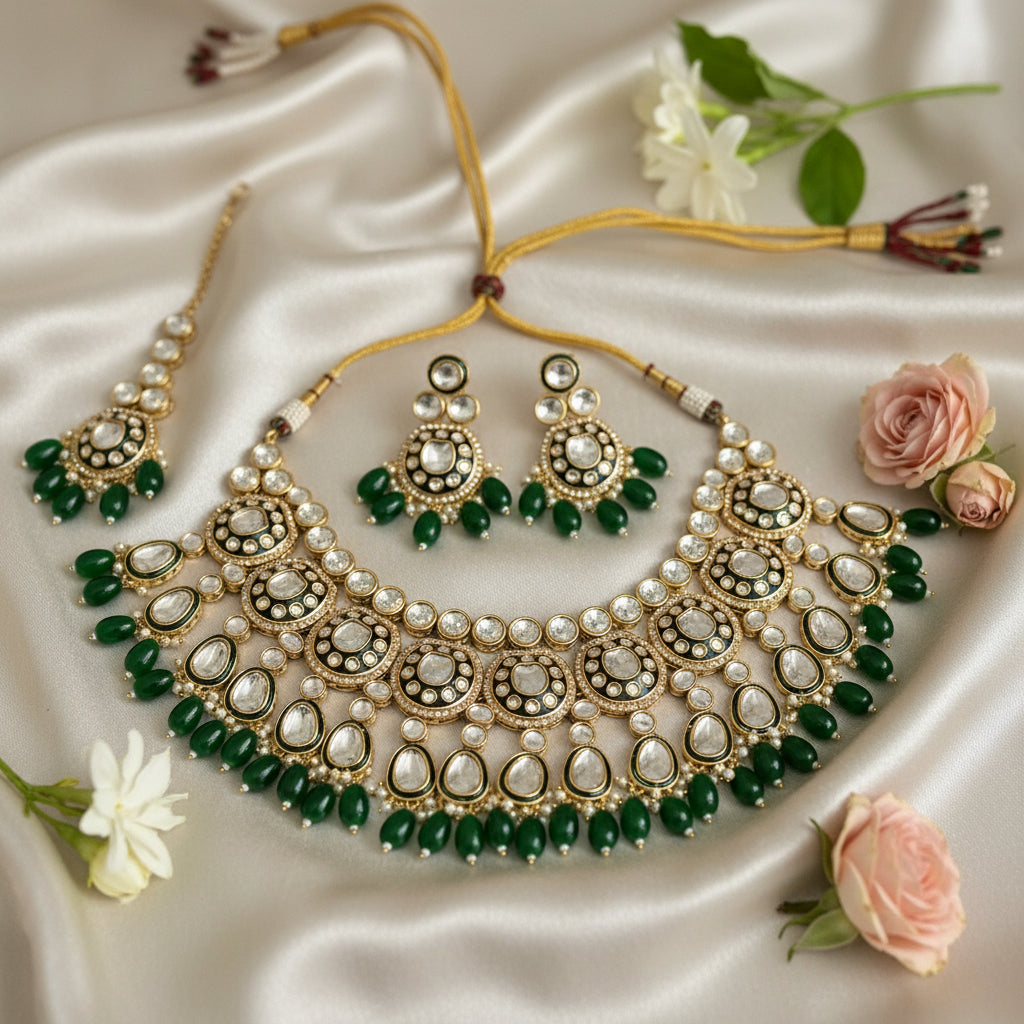 Yamika Meenakari Polki set (Green)
