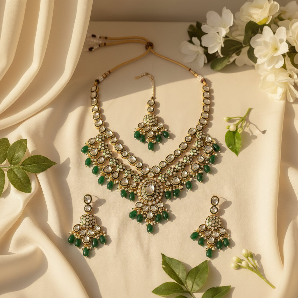 Pariniti Meenakari Polki set (Green)