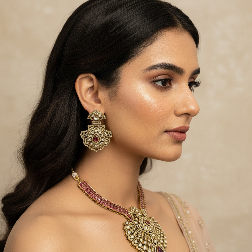 Imara Kundan Bridal Necklace Set (Pink)