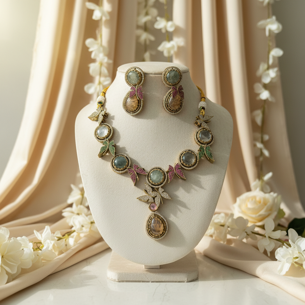 Butterfly Bridal Necklace Set (Multi-colour)