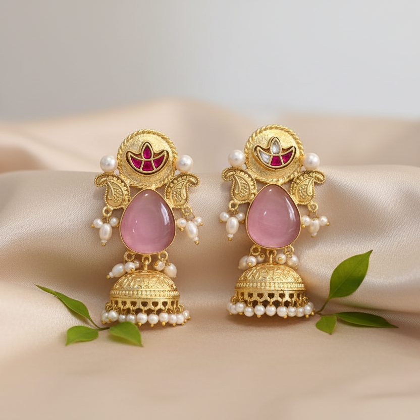 Heer Kashmiri Earrings (Pink)