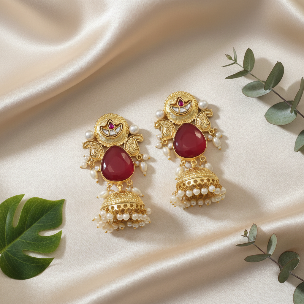 Heer Kashmiri Earrings (Orange)