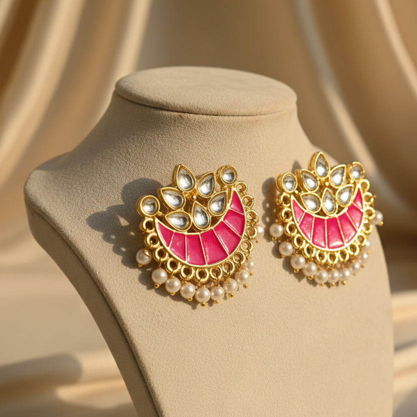 Chaand Earrings (Rani Pink)