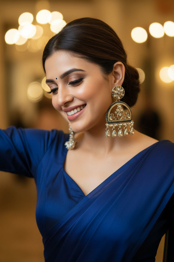 Mahi Kundan Earrings (Dark-blue)