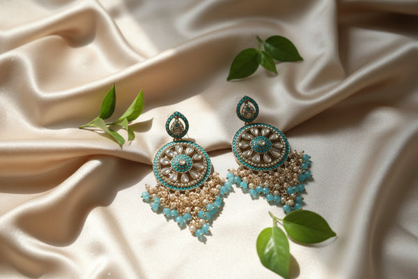 Aarohi Kundan Earrings (Light-Blue)