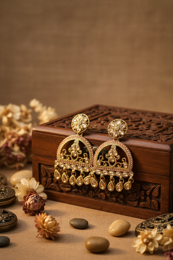 Mahi Kundan Earrings (Light-Pink)