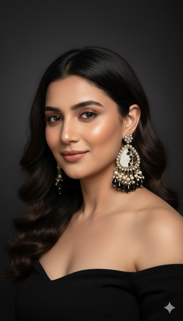 Noori Kundan Earrings (Black)