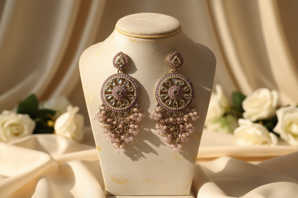 Aarohi Kundan Earrings (Pink)
