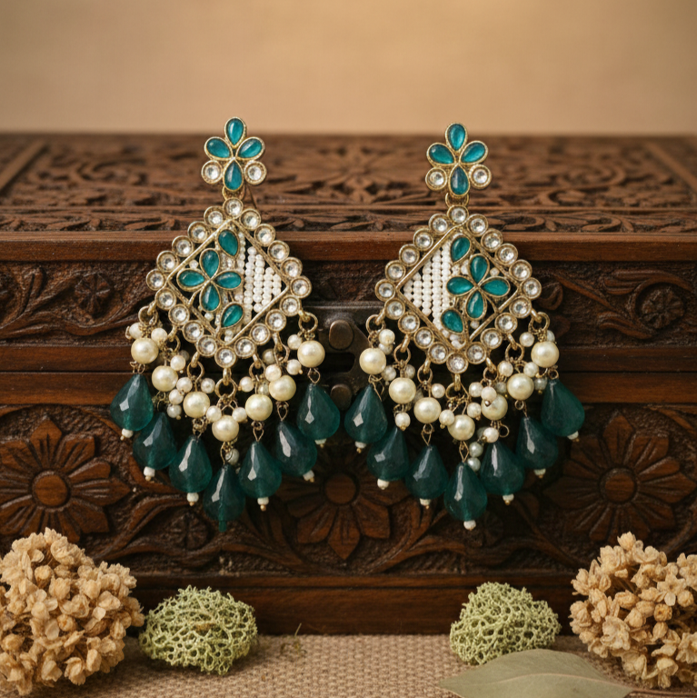 Ziya Kundan Earrings (Blue)