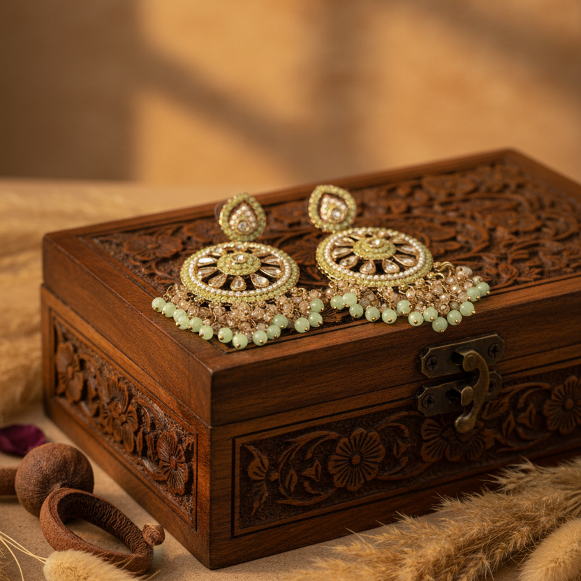 Aarohi Kundan Earrings (Light-Green)
