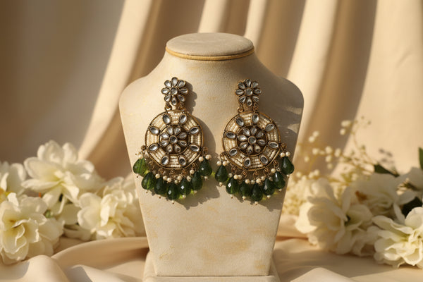 Siya Kundan Earrings (Olive Green)