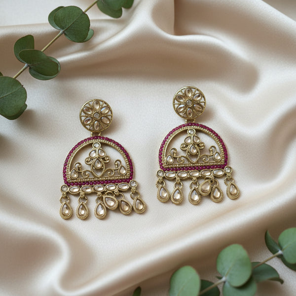Mahi Kundan Earrings (Pink)