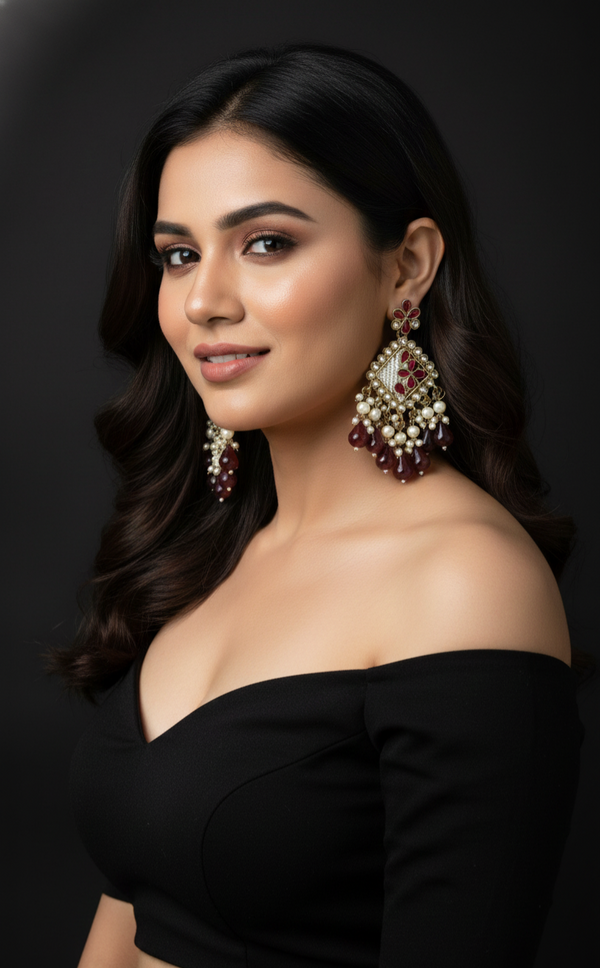 Ziya Kundan Earrings (Wine)