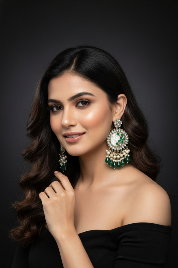 Kavya Kundan Earrings (Green)