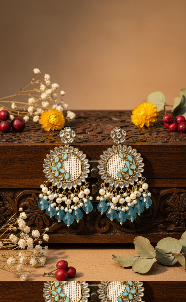 Kavya Kundan Earrings (Blue)