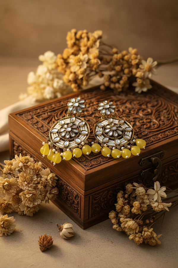 Siya Kundan Earrings (Yellow)