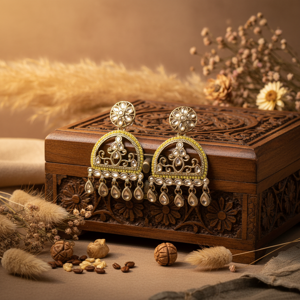 Mahi Kundan Earrings (Yellow)