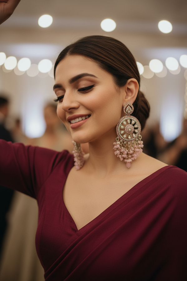 Aarohi Kundan Earrings (Light-Pink)