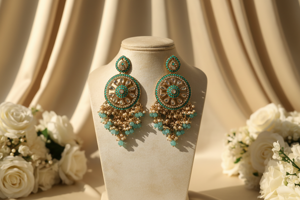 Aarohi Kundan Earrings (Light-Blue)