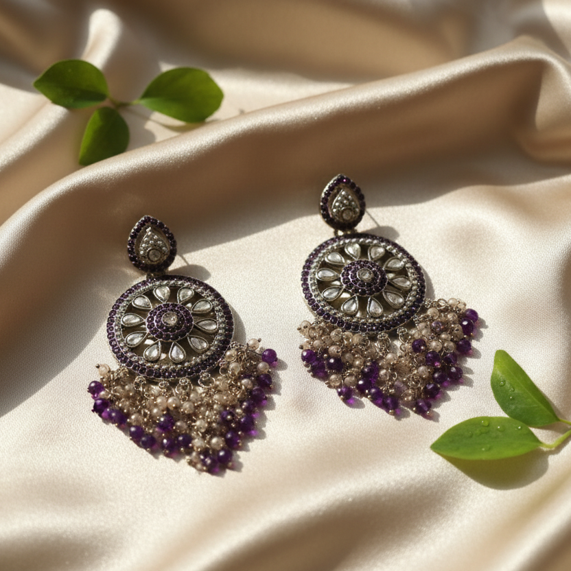 Aarohi Kundan Earrings (Purple)