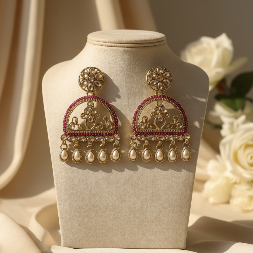 Mahi Kundan Earrings (Pink)