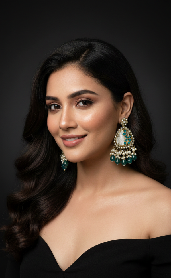Noori Kundan Earrings (Green)