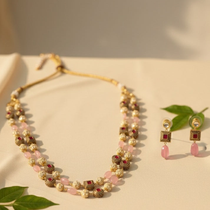 Two Tier Maharani Mala (Pink)