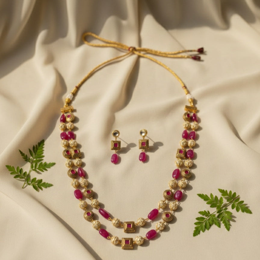 Two Tier Maharani Mala (Pink)