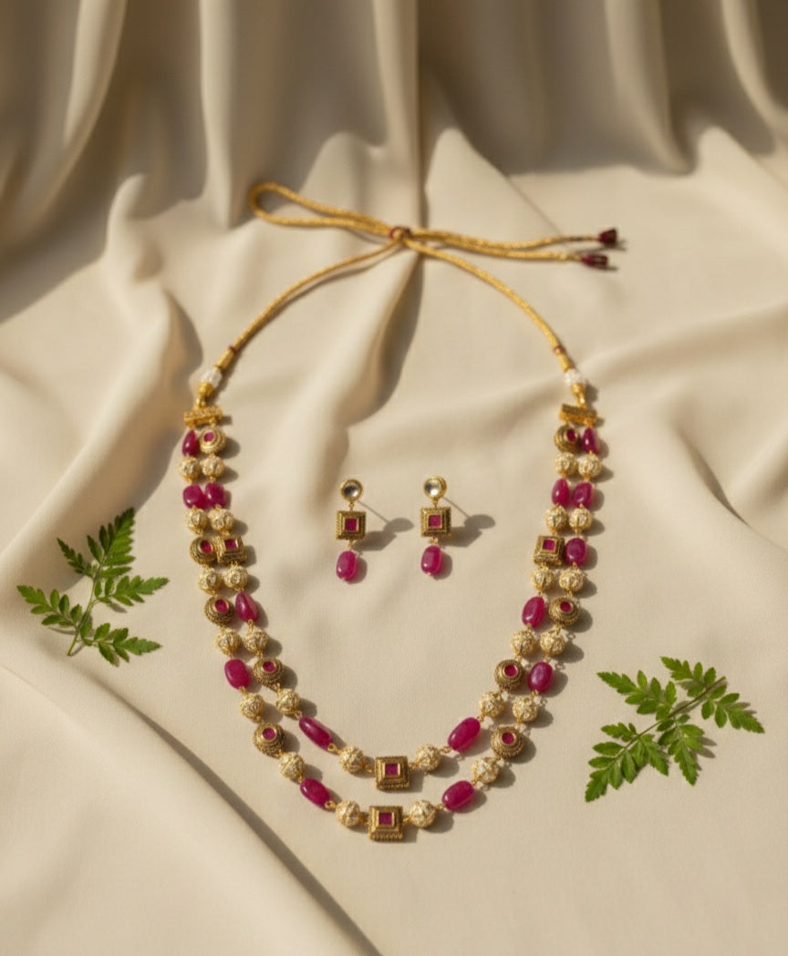 Two Tier Maharani Mala (Pink)