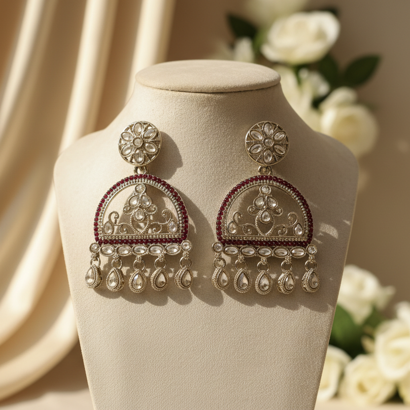 Mahi Kundan Earrings (Wine)