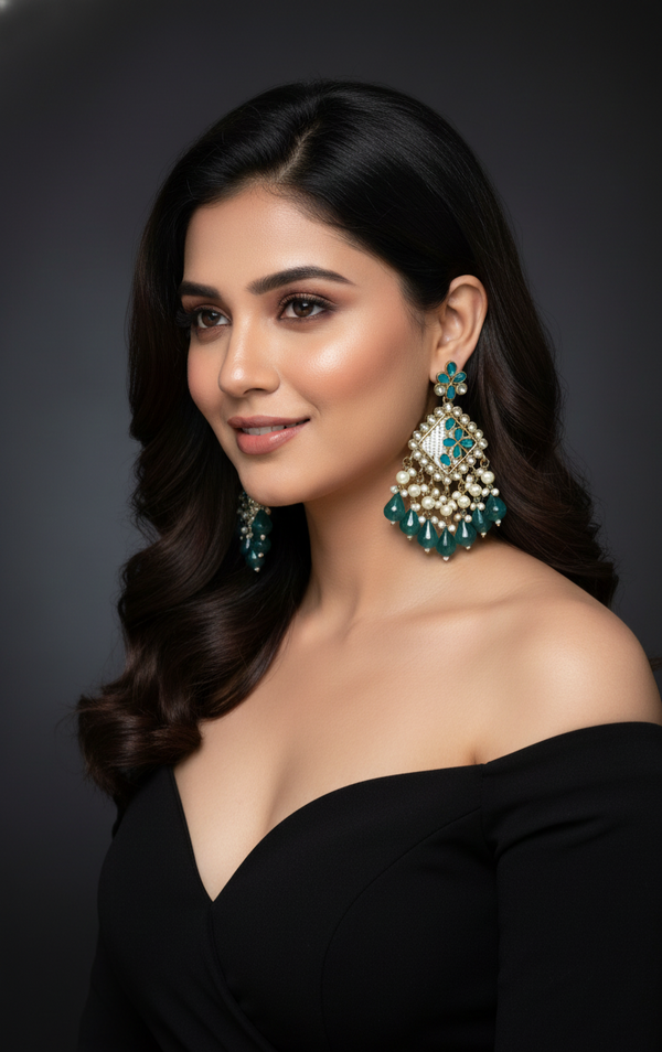 Ziya Kundan Earrings (Blue)