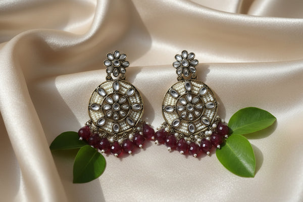 Siya Kundan Earrings (Wine)