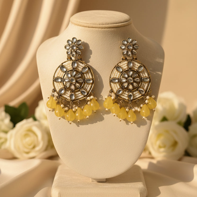 Siya Kundan Earrings (Yellow)