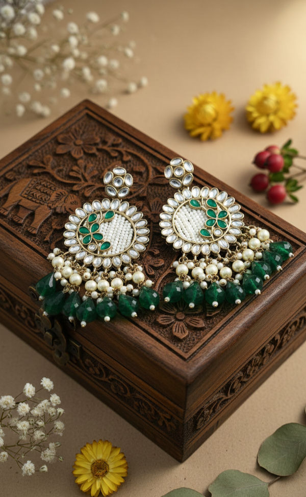 Kavya Kundan Earrings (Green)