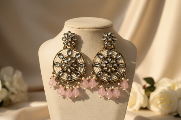 Siya Kundan Earrings (Light-pink)