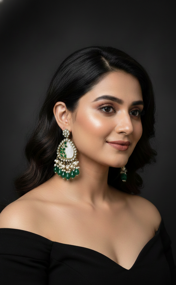Noori Kundan Earrings (Green)