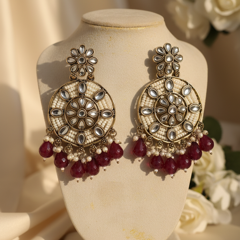 Siya Kundan Earrings (Wine)