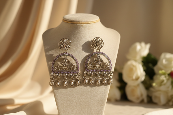 Mahi Kundan Earrings (Light-Purple)
