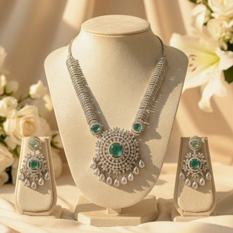 Nova Grace AD Necklace (Mint-Green)