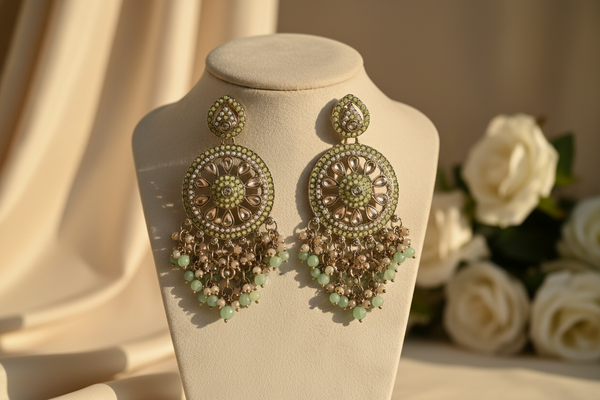 Aarohi Kundan Earrings (Light-Green)