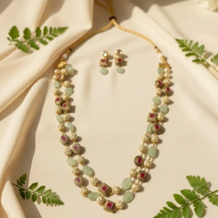 Two Tier Maharani Mala (Mint green)