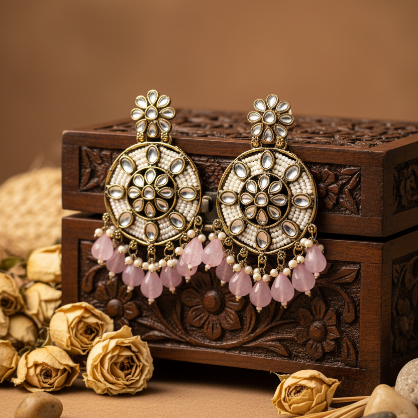 Siya Kundan Earrings (Light-pink)