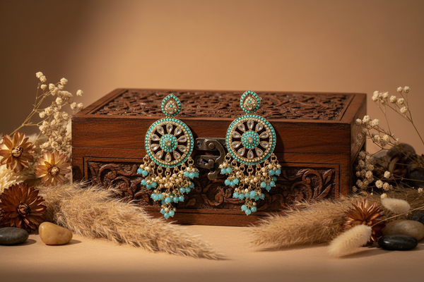 Aarohi Kundan Earrings (Light-Blue)